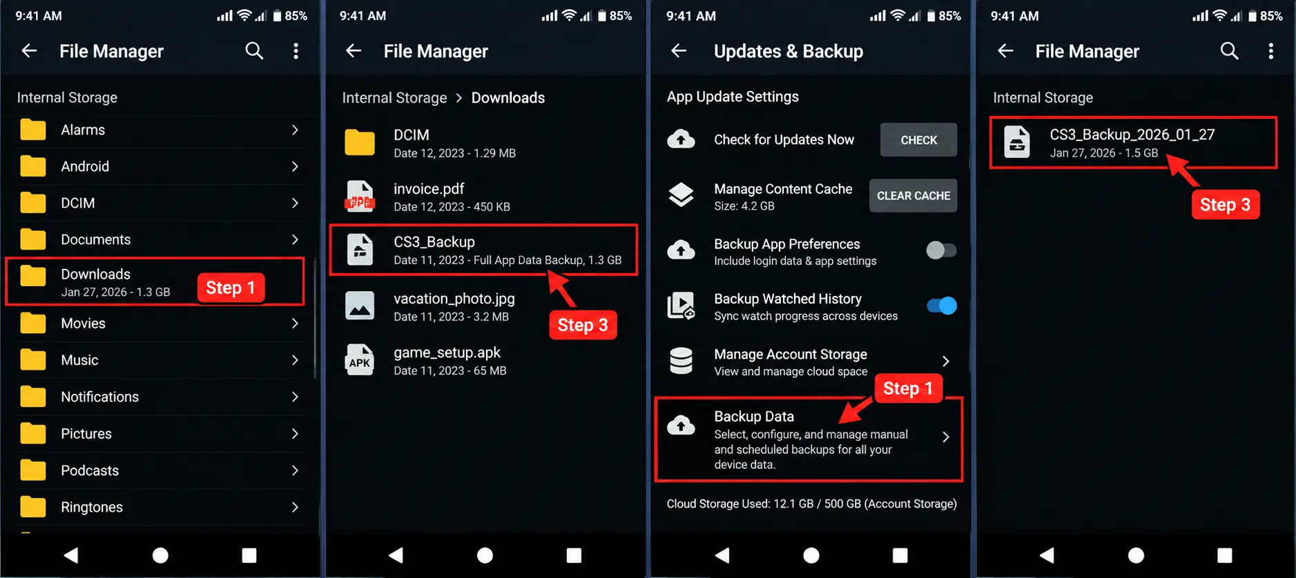 CloudStream APK backup data file shown in a file manager