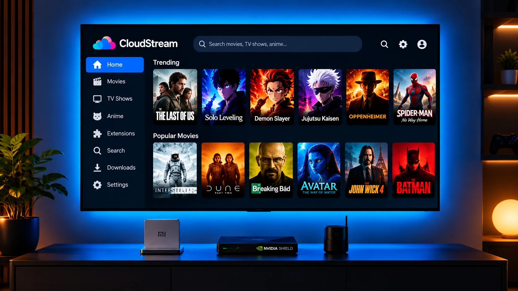 CloudStream home screen interface on Android TV and Google TV